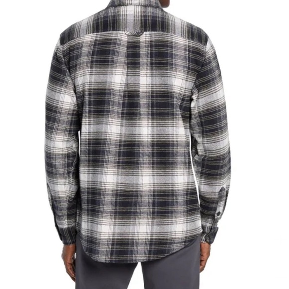 Orvis Flannel Shirt Gray Navy Tan Black Plaid Button Down Large  With Pockets - Picture 2 of 13